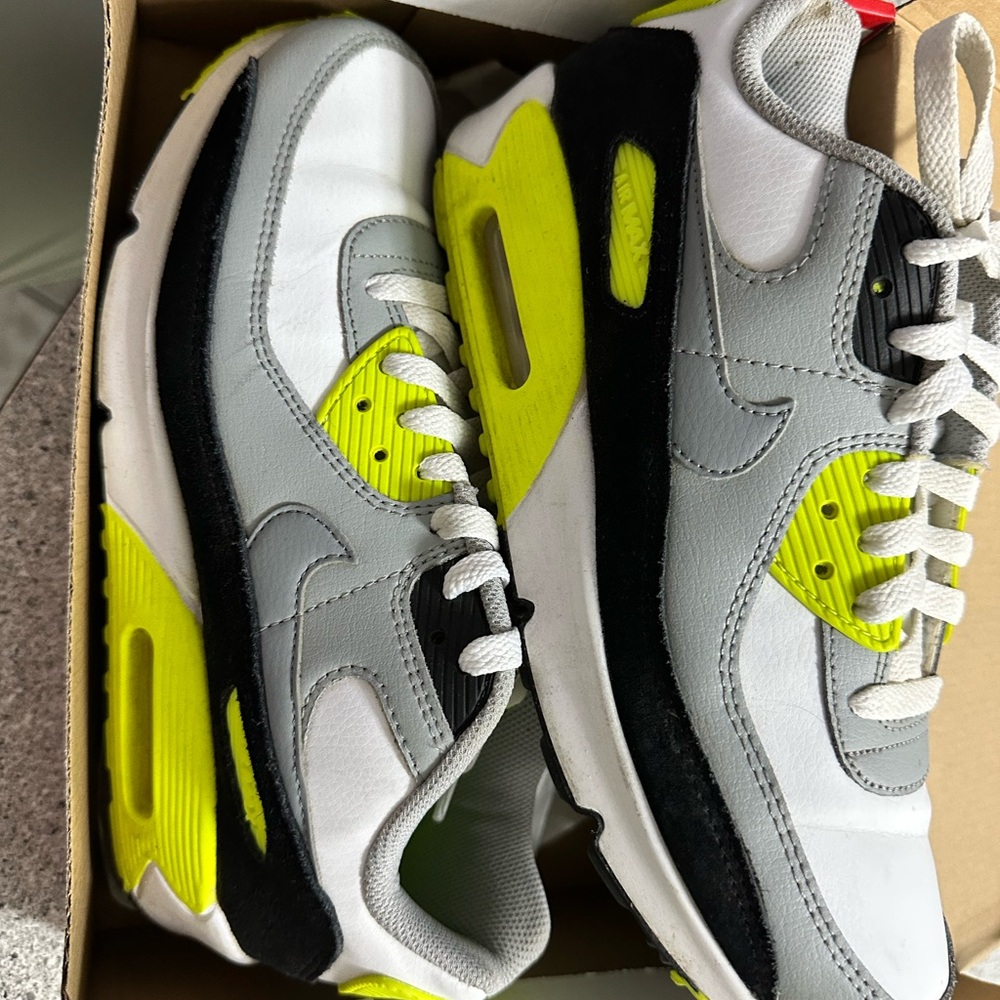 Nike Air Max Sneakers White Gray Black Neon Yellow - Picture 2 of 6